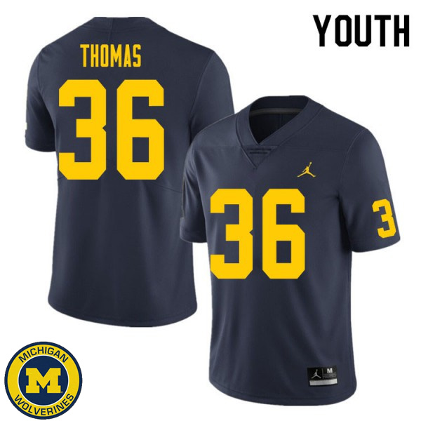 Youth Michigan Wolverines #36 Charles Thomas Navy Replica Game Jersey